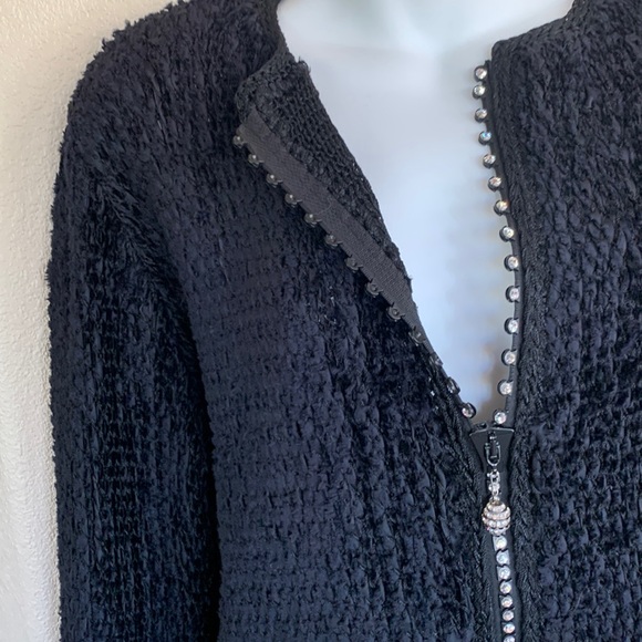 ESTELLE GLACER black artisan chenille cardigan rhinestone embellishments. L - Picture 10 of 17